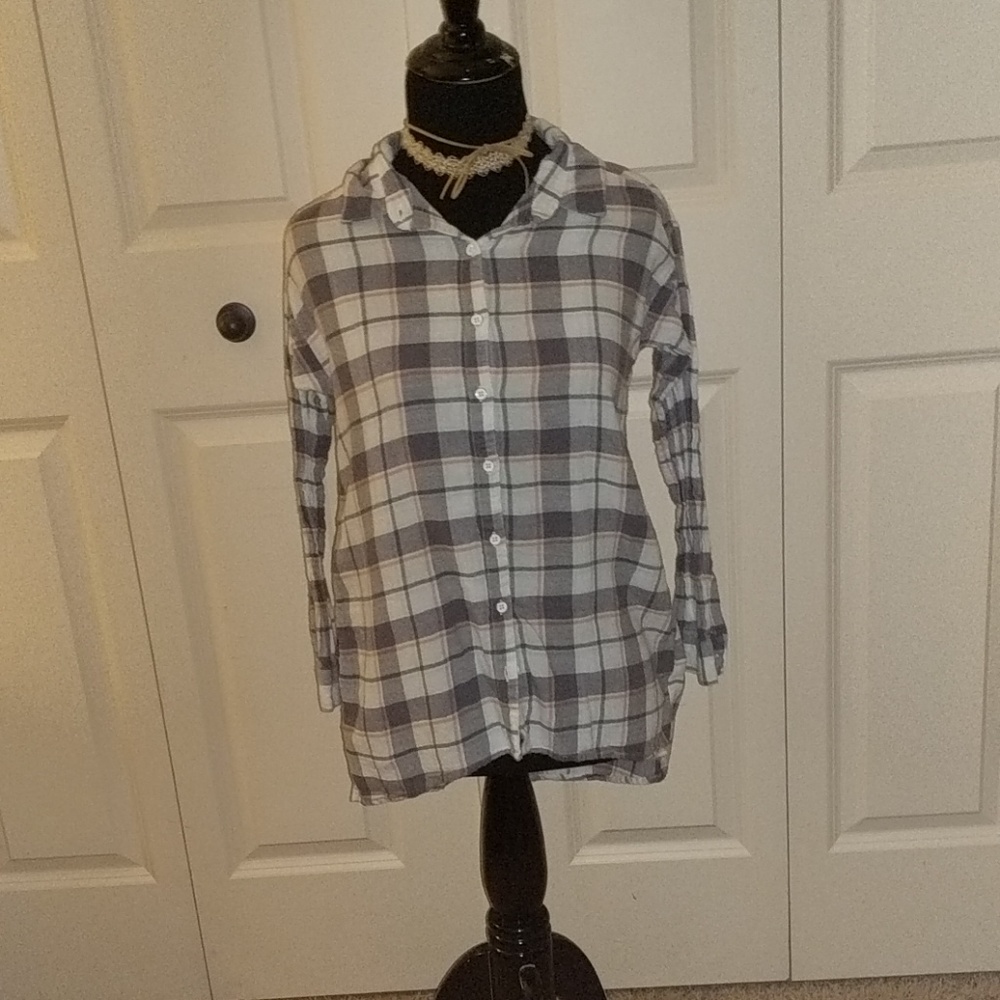 Oversized pink grey white checkered long sleeve